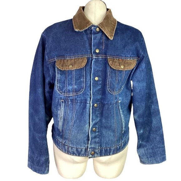Key Imperial Other - Key Imperial Denim Chore Coat Men L Blue Beige Snap Up Blanket Lined Pockets VTG